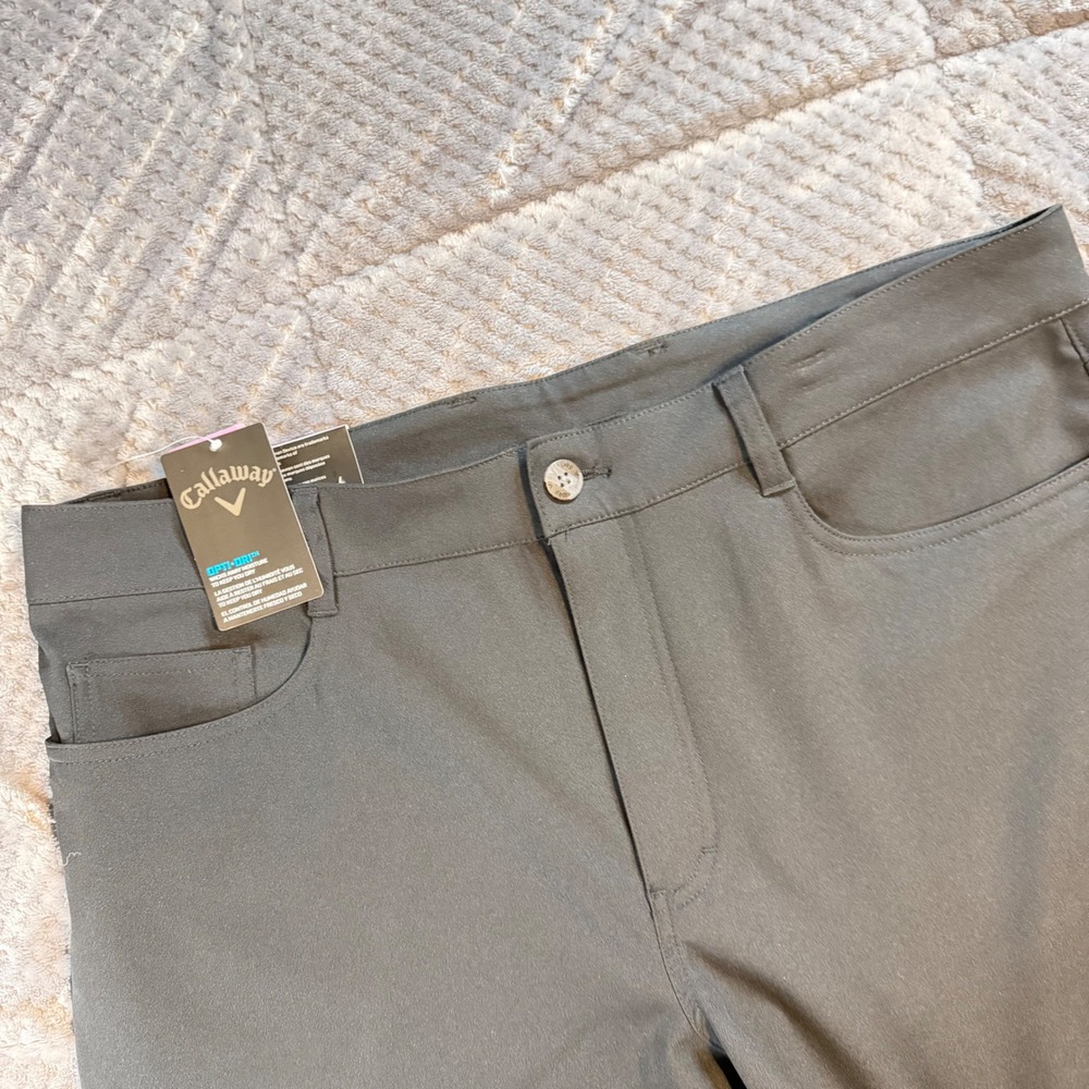Callaway Mens Opti-Dri Golf Pants Caviar Grey Sorona Agile 38x30 CGBFB0W2 NEW